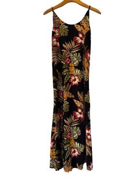 Hibiscus Collection Hawaii Floral Maxi Sundress L Black Tropical Straps Summer